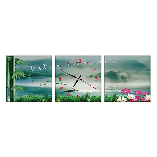 Tranh đồng hồ treo tường 3 tấm thế giới tranh đẹp ss0037-dh - ảnh sản phẩm 1