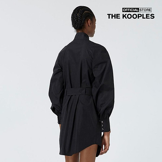 The kooples - đầm mini cổ trụ tay dài belted white with pockets frob21035k - ảnh sản phẩm 4