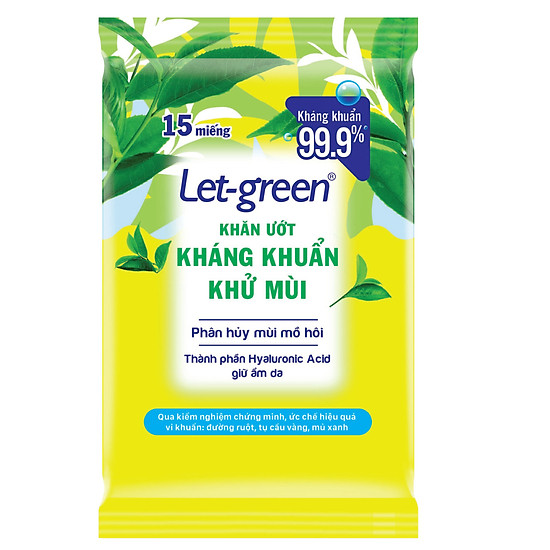 Combo 10 gói khăn ướt kháng khuẩn-khử mùi let-green 15 miếng gói - ảnh sản phẩm 2