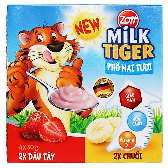 Lốc 4 hộp phô mai tươi milk tiger dâu chuối 50g hộp-4014500513515 - ảnh sản phẩm 1