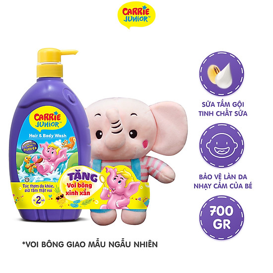 Sữa tắm gội cho bé carrie junior tinh chất sữa 700g tặng voi bông màu ngẫu - ảnh sản phẩm 2