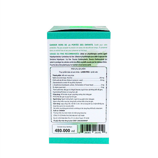 Liver pro - organika - chai 60 viên - giúp bảo vệ gan - ảnh sản phẩm 2