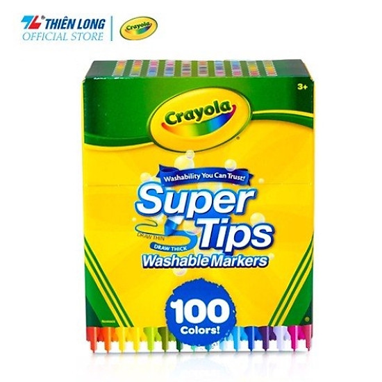 Bộ 100 màu bút lông nét mảnh - nét đậm có thể rửa được crayola supertips - ảnh sản phẩm 1
