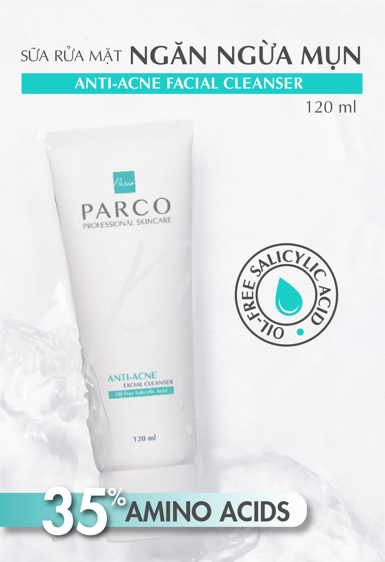 sữa rửa mặt ngăn ngừa mụn anti-acne facial cleanser (oil-free salicylic acid) parco 120ml 1