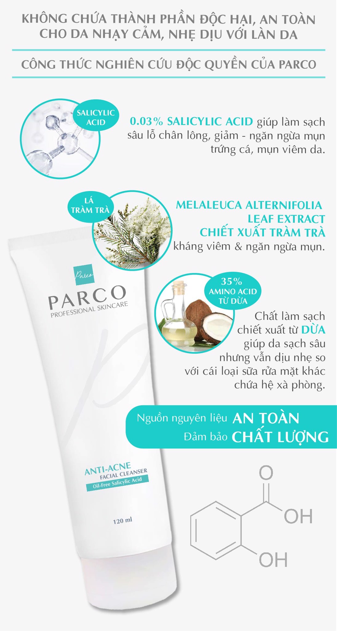 sữa rửa mặt ngăn ngừa mụn anti-acne facial cleanser (oil-free salicylic acid) parco 120ml 3