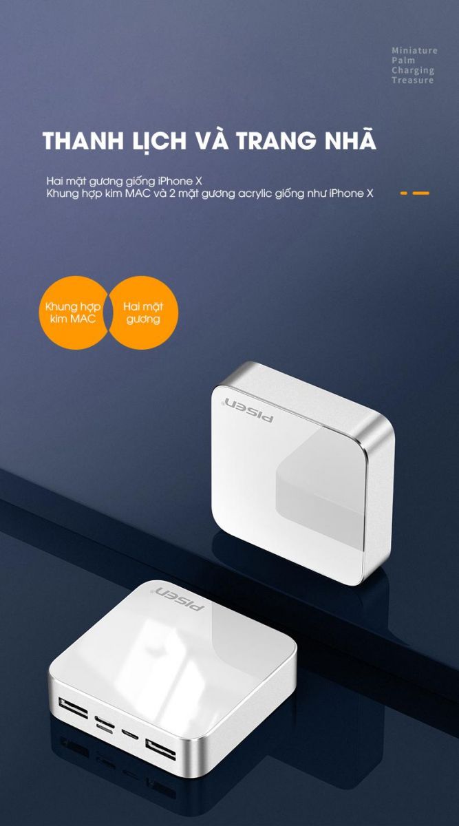 Pin Sạc Dự Phòng Mini Mirror Pisen 10000mAh (Hợp kim Mac + 2 Mặt Kính, 2x USB Smart, Led) - Hàng Chính Hãng 5