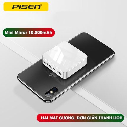 Pin Sạc Dự Phòng Mini Mirror Pisen 10000mAh (Hợp kim Mac + 2 Mặt Kính, 2x USB Smart, Led) - Hàng Chính Hãng 1