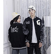 Áo Khóac Nhung Tâm Jacket Varsity Form Rộng Gonz