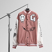 Áo Khoác Form Rộng Nhung Tăm Jacket Varsity FF Pink V2 Gonz