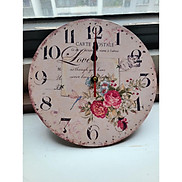 Đồng hồ treo tường hoa hoa hồng Vintage hot Đường kính 20cm