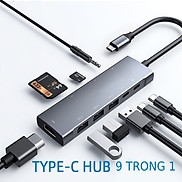 Bộ Chia Hub USB Type C Ra 9 Cổng USB 3.0, HDMI, sạc PD, thẻ SD, TF
