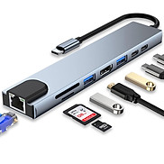 Bộ Chuyển Đổi Hub USB C Hub 8 Trong 1 Type C 3.1 Sang 4K RJ45 Đọc Thẻ SD