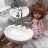 Mô hình Lavabo bồn rửa tay mini trang trí nhà búp bê Barbie tỉ lệ 1 6, 1 8