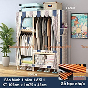 Tủ vải đựng quần áo, Giá kệ treo khung gỗ 3 buồng 6 ngăn kích thước