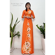 Áo dài hoa sứ màu cam truyền thống may sẵn in 3D cổ tròn tay lỡ