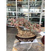 Cây tài lộc bonsai phong thủy đá thạch anh dâu tây xanh và hồng - Cao 30 cm