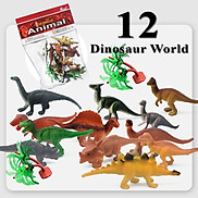 Bộ đồ chơi 12 mô hình khủng long mini Animal World 129 kèm cây trang trí