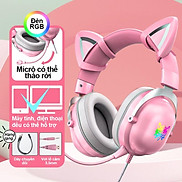 ONIKUMA X11 tai nghe chơi game chụp tai màu hồng với tai mèo có thể tháo
