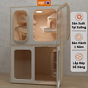 Tủ mèo - tủ gỗ cho mèo bằng gỗ 2 TẦNG nhiều đồ chơi có hệ thống ĐÈN LED