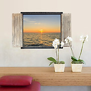 Decal dán tường 3D Cửa sổ biển trang trí nhà cửa đẹp lạ sáng tạo 60x90 cm