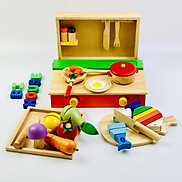 Combo đồ chơi nhà bếp bằng gỗ bộ nấu ăn - bộ cắt cá- bộ cắt trái cây Mykids