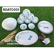Bộ bát đĩa gốm sứ Bát Tràng cao cấp vẽ hoạ tiết trúc chuồn BDATC001