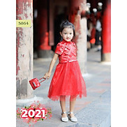 Set áo dài sườn xám đỏ Hanbok bé gái
