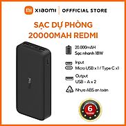 Pin Sạc Dự Phòng Xiaomi Redmi 20000mAh PB200LMZ Tích Hợp Cổng USB Type