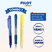 Combo Pilot 01 Bút xóa được mực xanh, Bút bi Super Grip mực xanh