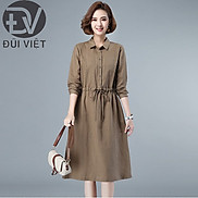Đầm Công Sở Thu Đông mới, Váy Sơ Mi nữ Chất Linen Màu Nâu Thời Trang Đũi