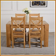 Bộ bàn ăn Rustic Oak bàn 1m4, kèm 4 ghế juno sofa  Vàng Gỗ Tự Nhiên