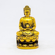 Tượng Phật A Di Đà ngồi thiền tòa sen bằng đá màu vàng cao 11cm