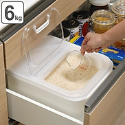 Thùng đựng gạo hai ngăn nắp gấp INOMATA Nhật Bản 6kg tặng kèm cốc đong