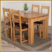 Bộ bàn ăn Rustic Oak bàn 1m4, kèm 4 ghế juno sofa  Vàng Gỗ Tự Nhiên
