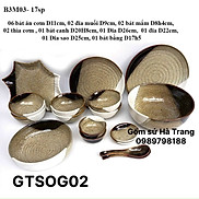 Bộ bát đĩa gốm sứ Bát Tràng cao cấp men hoả biến gấm tam sắc GTSOG002