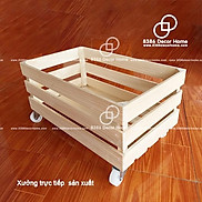 Thùng Pallet gỗ hộp đựng đồ đa năng có bánh xe đẩy kéo, trang trí homestay