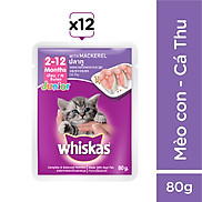 Bộ 12 túi thức ăn mèo con Whiskas vị cá thu túi 80g túi