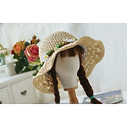 Mũ rộng vành nón đi biển rộng vành nữ đẹp gấp gọn cói viền hoa quyến rũ