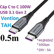 Cáp sạc C to C 100W USB 3.1 Gen 2 hỗ trợ truyền hình ảnh 4K Vention TAHHF
