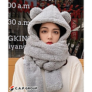 Mũ lông cừu tai gấu cho nữ kèm khăn quàng cổ có găng tay cực cute