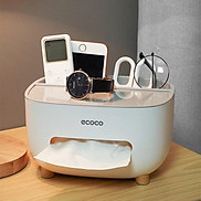 Ecoco SIÊU RẺ Hộp giấy để bàn Ecoco có 2 ngăn cắm phụ kiện mã 2009