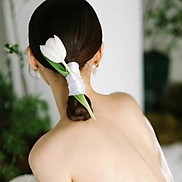 Cài tóc cô dâu Dây ruy băng đính hoa Tulip giả đơn giản dành cho cô dâu