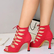 Giày boots khiêu vũ latin cột dây cao cấp-đế da mềm-màu đỏ
