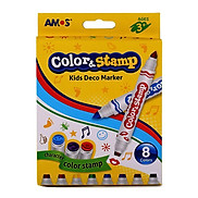Bút dạ màu 2 đầu nhập khẩu Hàn Quốc AMOS Color & Stamp Hộp 8 bút CS8P