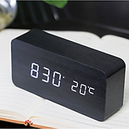 Đồng hồ để bàn Led gỗ khối chữ nhật màu đen Led trắng