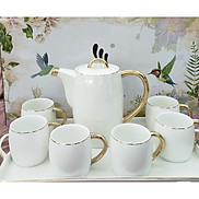 Bộ ấm chén kèm khay sứ camelia pha trà cà phê màu trắng - ANTH467