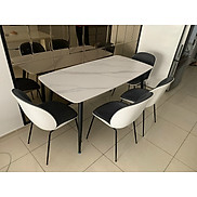 Bộ bàn ghế phòng ăn Tundo 4 ghế màu trắng đen mặt vân đá