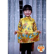 Áo dài cách tân bé gái gấm Thượng Hải loại 1 cúc vàng