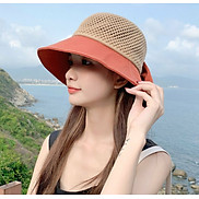 Nón nữ đi biển đẹp mũ rộng vành chống nắng UV cho nữ chất liệu cói vải gấp