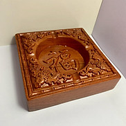 Gạt tàn thuốc gỗ hương đỏ i mặt chạm chữ phong thủy NK12 13 cm x 13 cm x